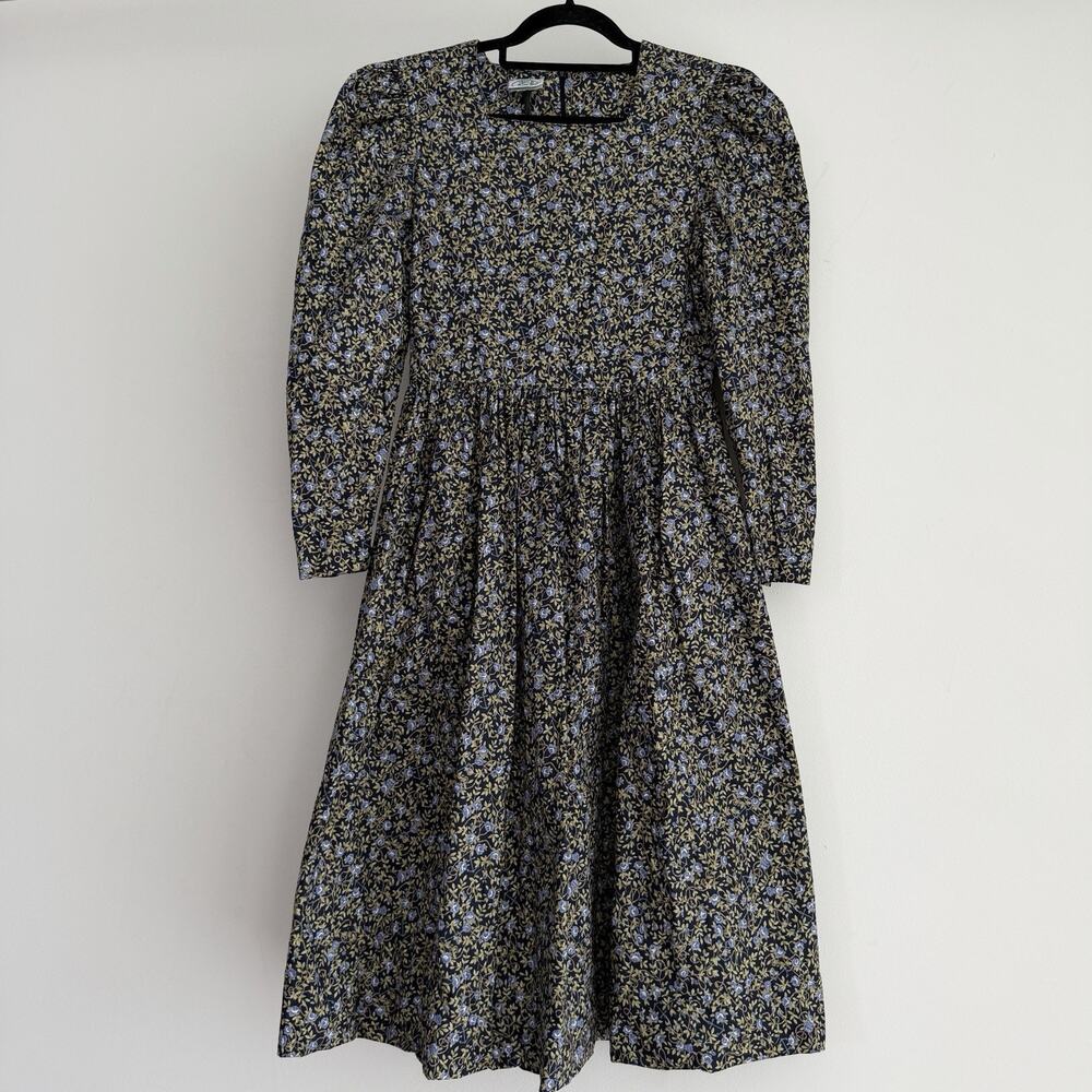 Vintage Laura Ashley Dress 4 Ditsy Floral Puff Sleeve Midi Cottagecore Prairie